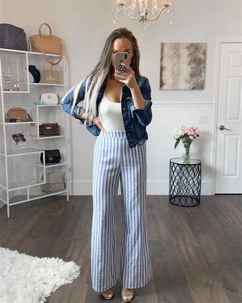 blue and white striped pants outfit ideas